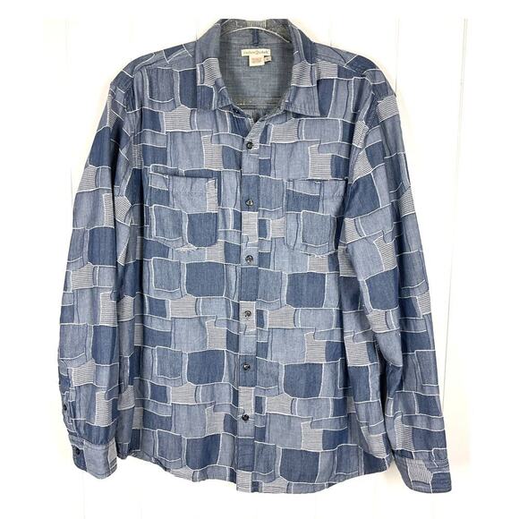Carbon2Cobalt Denim Patchwork Men's Buttondown Long Sleeve Shirt Size Large - Picture 1 of 5